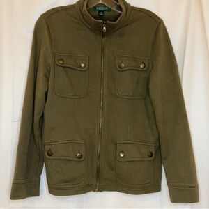 Y2K Lauren Ralph Lauren Olive Military Jacket High Neck Brass Buttons